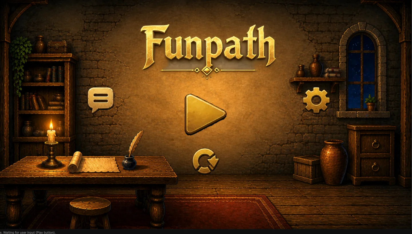 Funpath title screen in a candlelit medieval room