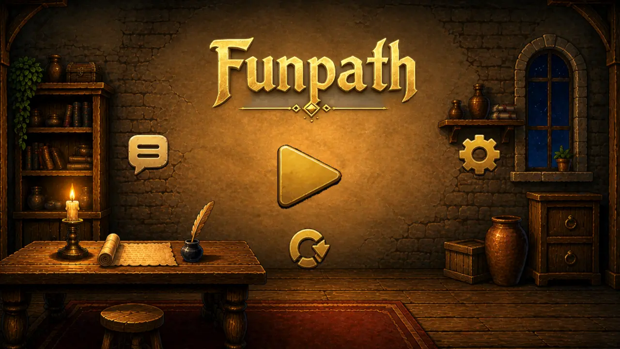 Funpath title screen with play button in a candlelit room